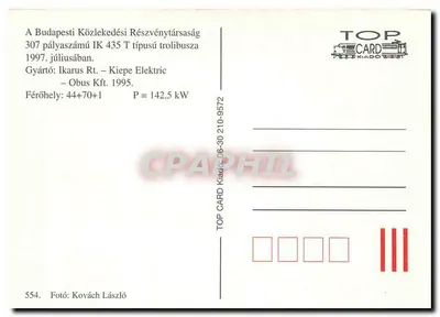 Trolejbus IK 435 T — Budapeszt — TOP CARD Kiadó — Rewers