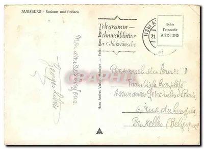 Augsburg - Rathaus und Perlach — Hans Andres Verlag, München, n° A 215 — Verso