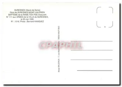 Stacja Suresnes (Hauts-de-Seine) — Baptystwo TGV nr 111 — Wydawnictwo Serge Baliziaux — Rewers