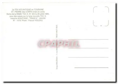 TGV Atlantyka — wyjazd pociągu TGV A nr 324 z Saint-Pierre-des-Corps — wydawca Sange Baliziaux — Rewers