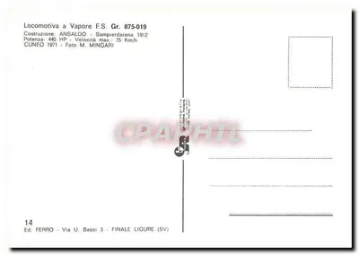 Locomotiva a vapor F.S. Gr. 875-019 — construção ANSALDO Sampierdarena 1912 — editor Ferro, Finale Ligure (SV) — Verso