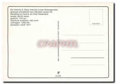 Intercity-3 — trem de alta velocidade — editor Spaniersberg, n° A 5170-3 — Verso