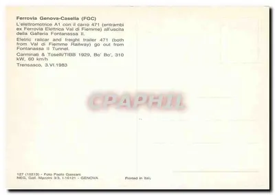 Elektryczny pociąg A1 — Ferrovia Genova-Casella (FGC) — Fotografia Paolo Gassani — Rewers