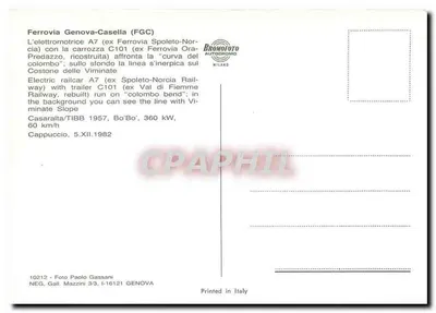 Elektryczny pociąg A7 — Ferrovia Genova-Casella (FGC) — Bromofoto Autoceremo — Rewers