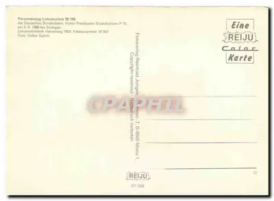 Lokomotiva 39 196 — Deutsche Bundesbahn, Stuttgart — REIJU Color Karte CP 1039 — Verso