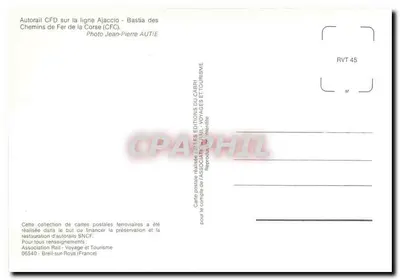 Autorail CFD na linha Ajaccio - Bastia dos Chemins de Fer de la Corse (CFC) — Foto Jean-Pierre AUTIE — Éditions du CARRI — Verso