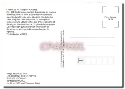 Martigny-Bahn - Orsières — 4/4-Motorwagen in grüner und cremefarbener Lackierung — Éditions du Cabri, Nr. 04 — Rückseite