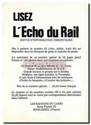 Os antigos autorail da SNCF ainda em serviço — Reorganização do trilho no Jura — Editor: Les Éditions du Cabri, n°44 — Verso