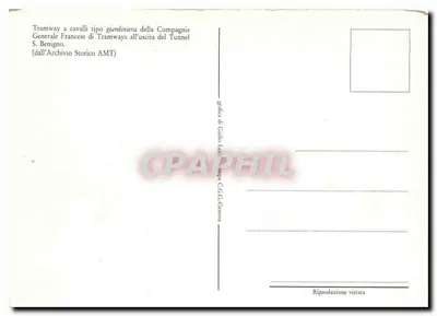 Gênova 1878 — Trem a cavalo em Sampierdarena — gravura de Giulio Lodi, 1926 — Verso