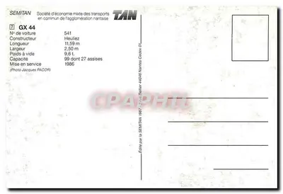 Bus GX 44 — SEMITAN — wydawca TAN, nr serii 541 — Rewers