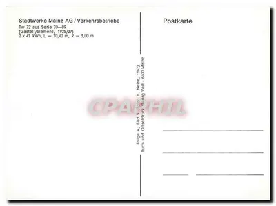 Tramway de Mainz — Tram Tw 72, série 70-89 — editor Stadtwerke Mainz AG — Verso