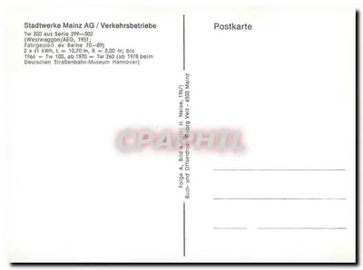 Tramway de Mainz — Tram Tw 300, série 299-300 — editor: Buch- und Offsetdruck Georg Veit — Verso