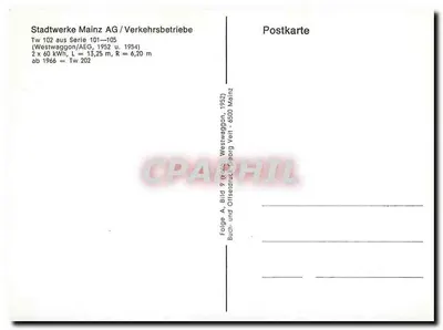 Tramwaj w Mainz — Tram Tw 102, seria 101-105 — Wydawca: Buch- und Offsetdruck Georg Veit, Mainz — Rewers