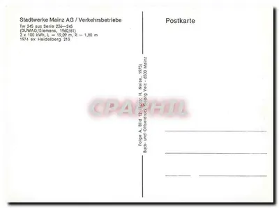 Tramway Tw 245 em Hechtsheim — série 236-245, editor Stadtwerke Mainz AG, n° de série 236-245 — Verso