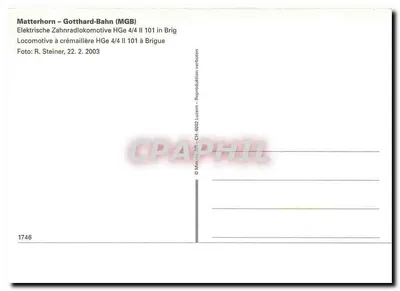 Matterhorn-Gotthard-Bahn — locomotiva HGe 4/4 II 101 em Brig — Minirex, n° 1746 — Verso