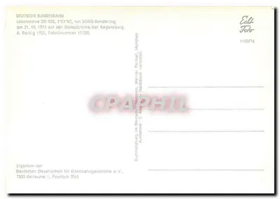 Lokomotiva 001 008, 2'C1'h2, na Donaubeck perto de Regensburg — Deutsche Bundesbahn, edição do Museu Alemão da História dos Caminhos de Ferro, n° 1100/76 — Verso