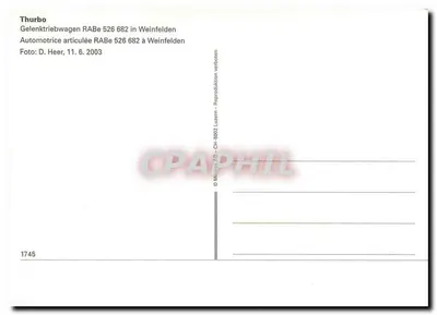 Thurbo — Gelenktriebwagen RABe 526 682 em Weinfelden — Millière AG, n° 1745 — Verso