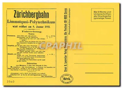 Widok Zurychu — Zürichbergbahn i Politechnika — wydawca Ernst B. Leutwiler, nr 3503 — Rewers
