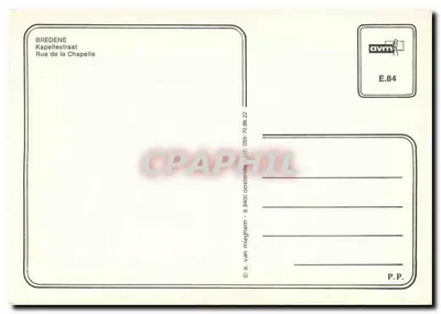 Bredene — Trem na estação — editor a. van van Mieghem, n° E.84 — Verso