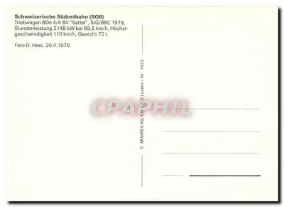Sudostbahn — Trem elétrico BDe 4/4 84 em Sattel — MINIREX AG, n° 1423 — Verso