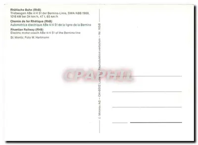 Trem elétrico RhB ABe 4/4 51 — linha Bernina — editor Minirex AG, n° 1658 — Verso