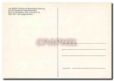 Locomotiva 993312 (Diana) — Muskauer-Wald-Eisenbahn — datada 1977 — Verso