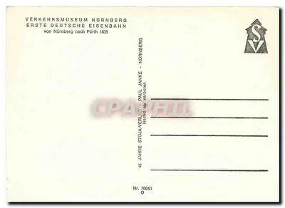 Pierwsza niemiecka linia kolejowa — Nürnberg do Fürth — wydanie Verkehrsmuseum Nürnberg — Rewers