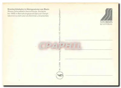 Locomotiva de cremalheira de Drachenfels — última em serviço em 1958 — editada por STORMS KUNSTVERLAG — Verso