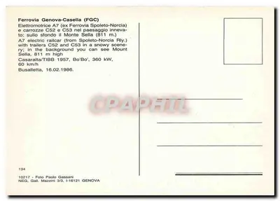 Elektryczny pociąg A7 — Ferrovia Genova-Casella (FGC) — Casaralta, 1957 — Rewers