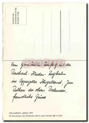 Trem RHB - Appenzell H"ugelland — Zahnradbahn, editor desconhecido, número de série não visível — Verso