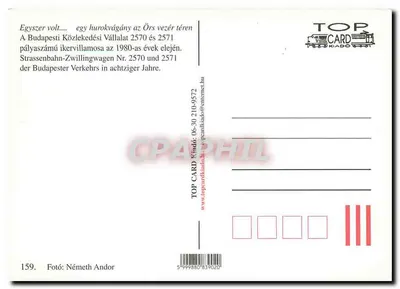 Dois trams amarelos — Budapeste, Örs vezér tere — TOP CARD editor, n° 159 — Verso