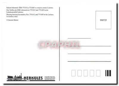 Encontro das locomotivas ŽSR 775.012 e 775.005 — oficina de Lučenec — editor HERKULES KHKD S.r.o. — Verso