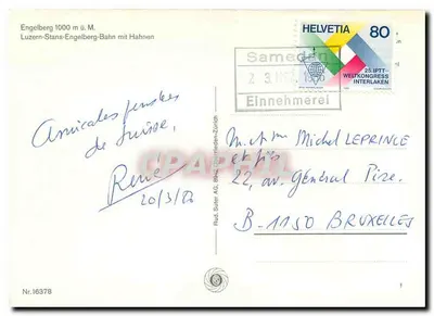 Engelberg — widok linii kolejowej Luzern-Stans-Engelberg-Bahn z góra Hahnen — Rud. Suter AG, n°16378 — Rewers
