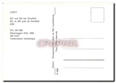 Pociąg CFL 207 i 204 — Drauffelt — Wydawca: Stowarzyszenie Przyjaciół Kolei Luksemburskich, nr L-001/1 — Rewers