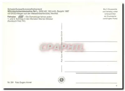 Trem SZU sobre o viaduto de Weissenbach — Rud. Suter AG, Zurique, n° 291 — Verso