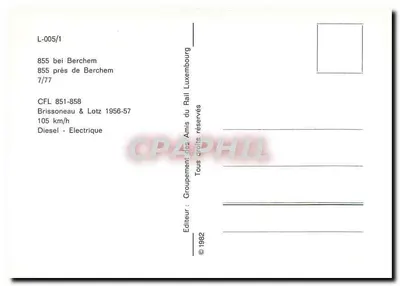855 perto de Berchem — CFL 851-858, 1956-57 — Grupo dos Amigos do Trem Luxemburgo — Verso