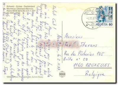 Montreux - Suiza - Tren MOB Série Be 4/4 + ABT No 5001-5004 — Edición Photoglobe SA, Zúrich/Vevey — Reverso