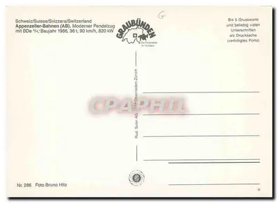 Appenzeller Bahnen — Nowoczesny pociąg BDe 4/4 — wydawca Rud. Suter AG Oberneuenbach — Rewers