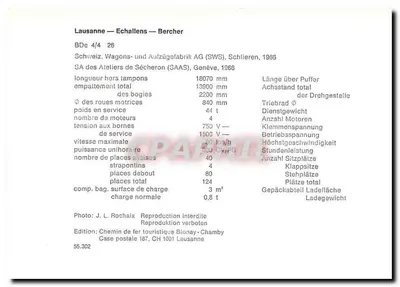 BDe 4/4 26 — turystyczne linie kolejowe Bionay-Chamby — Wydanie: turystyczne linie kolejowe Bionay-Chamby, Skrzynka pocztowa 187, CH 1001 Lausanne — Rewers