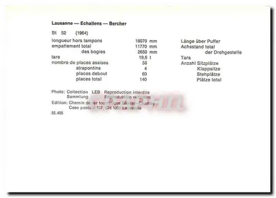 Lausanne — Echallens — Bercher — Bt 52 (1964) — Verso