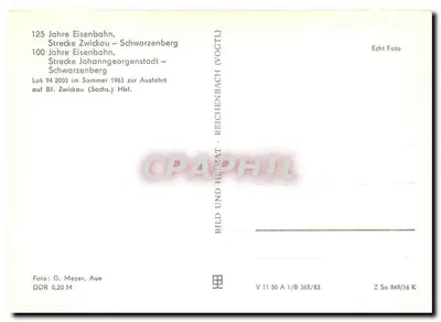 Lok 94 — 100 anos da linha Johanngeorgenstadt-Schwarzenberg — editor Bild und Heimat, n° Z So 849/16 K — Verso