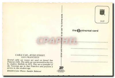 Cable Car—Hyde Street, San Francisco — Smith Novelty Co. — S-23 — Verso