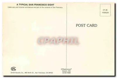 Cable Car and Victorian Homes, San Francisco, California — Smith Novelty Co., CP-28 — Verso