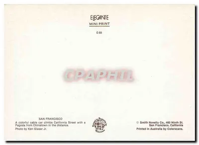 Kabel-kar — San Francisco — Smith Novelty Co. n° E-68 — Rewers