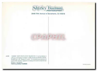 Locomotiva 'Sonoma' — North Pacific Coast Railroad No. 12 — Shirley Burman — Verso