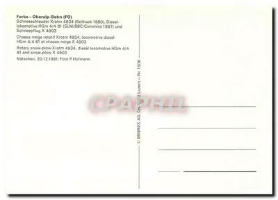 Trem de montanha nevado — Furka-Oberalp-Bahn (FO) — MINIREX AG, CH-1506 — Verso