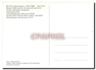 Tramway BEB — Tramway n°9 em Rivella — Tramli-Impress, CH-4012 Basileia — Verso