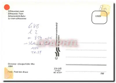 Tram 814 — Silhuetas — Gemeentevervoerbedrijf Amsterdam — Verso