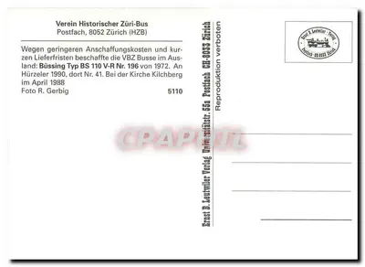 Autobus Büssing BS 110 V-R Nr. 196 — Kościół Kilchberg — Stowarzyszenie Historycznych Autobusów Zurych — Rewers