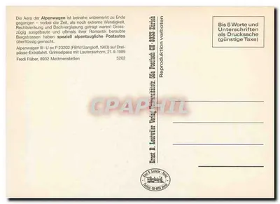Żółty autobus na alpejskiej trasie — Przełęcz Grimsel — Ernst B. Leutwiler Verlag — Rewers